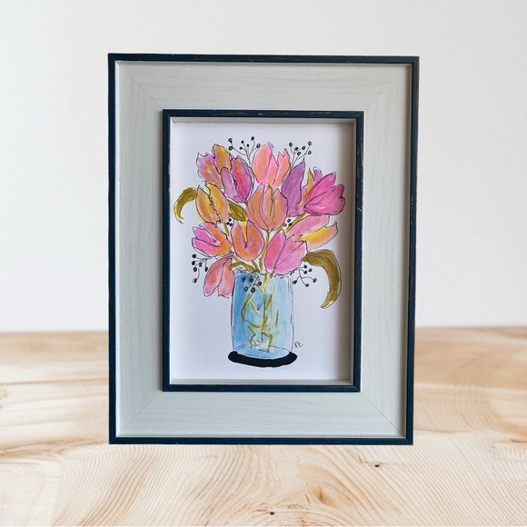 Framed Floral Artwork with Pink and Gold Accents - Picture 7 of 9